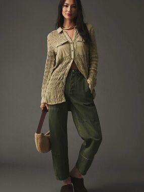 Anthropologie Pilcro Olive Green Textured Button-Down Shirt